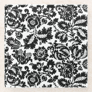Posavasos De Vidrio Patrón Floral Veneciano en Negro y Blanco de Willi