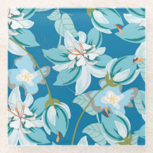 Posavasos De Vidrio Patrón floral, versátil diseño floral.