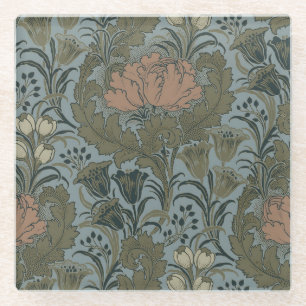 Posavasos De Vidrio Patrón Floral Victoriano Antiguo Terracota Sábila