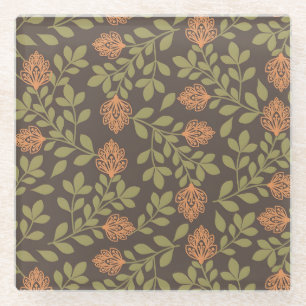 Posavasos De Vidrio Patrón floral vintage con tulipanes naranjas