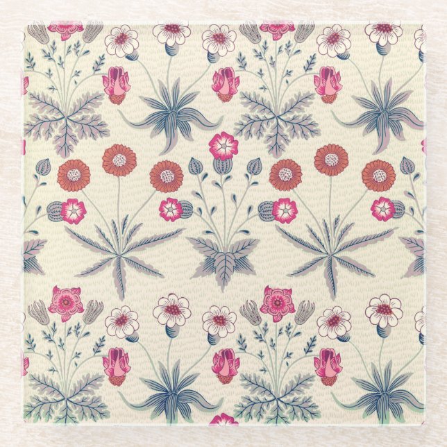 Posavasos De Vidrio Patrón floral William Morris Daisy Naranja rojo (Anverso)