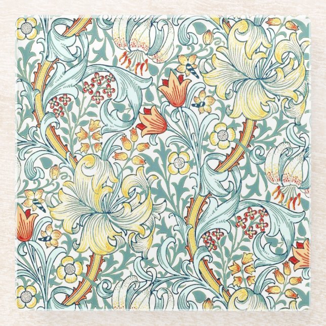 Posavasos De Vidrio Patrón floral William Morris Golden Lily (Anverso)