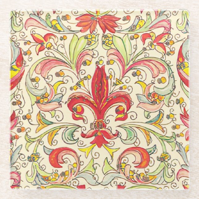 Posavasos De Vidrio Patrón florentino italiano Fleur de Lis (Anverso)
