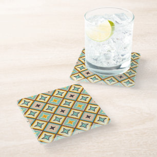 Posavasos De Vidrio Patrón geométrico abstracto con formas de diamante