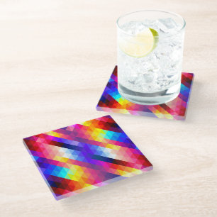 Posavasos De Vidrio Patrón geométrico abstracto de colores brillantes