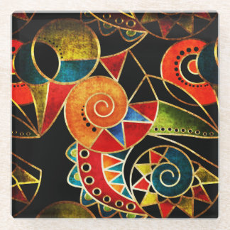 Posavasos De Vidrio Patrón Geométrico Brillante Tribal Étnico.