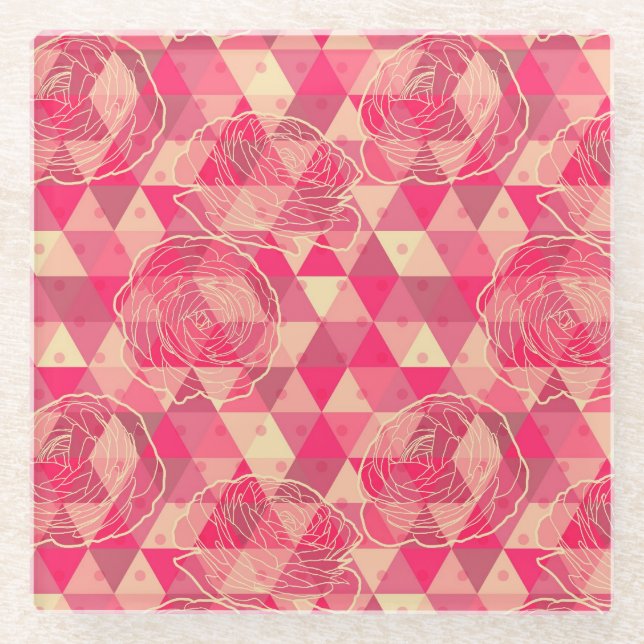 Posavasos De Vidrio Patrón geométrico de las flores (Anverso)