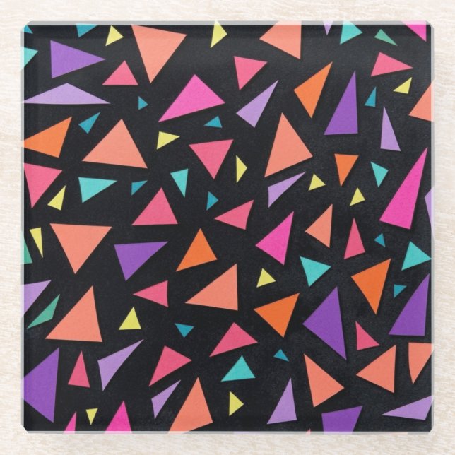 Posavasos De Vidrio Patrón geométrico de triángulo multicolor (Anverso)