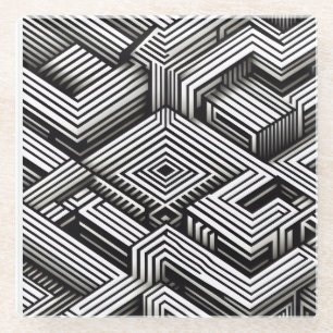 Posavasos De Vidrio Patrón geométrico monocromo abstracto moderno y at