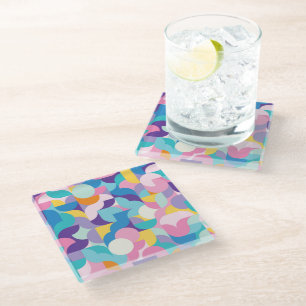 Posavasos De Vidrio Patrón geométrico púrpura y rosa