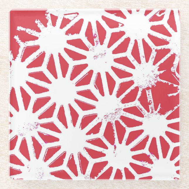 Posavasos De Vidrio Patrón geométrico rojo (Anverso)