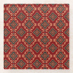 Posavasos De Vidrio Patrón geométrico rojo / impresión india