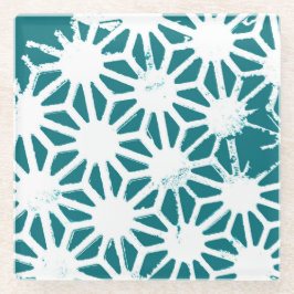 Posavasos De Vidrio Patrón geométrico verde azulado y blanco