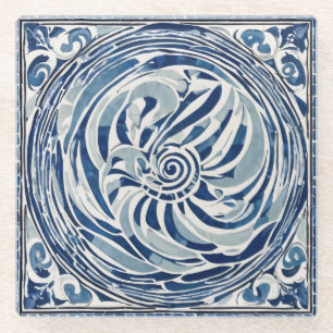 Posavasos De Vidrio Patrón giratorio blanco azul 02