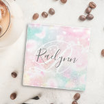 Posavasos De Vidrio Patrón Girly del Purpurina rosa de Glam Pastel<br><div class="desc">Personalice fácilmente este patrón purpurina de bokeh de color rosa con su nombre personalizado y/o monograma.</div>