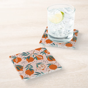 Posavasos De Vidrio Patrón granado colorido