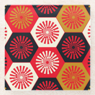 Posavasos De Vidrio Patrón Hexagonal Floral de estilo asiático