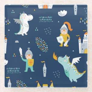 Posavasos De Vidrio Patrón infantil del Castillo del Dragón Knight