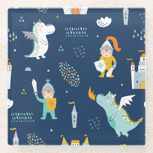 Posavasos De Vidrio Patrón infantil del Castillo del Dragón Knight (Anverso)