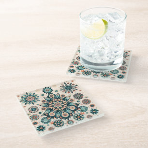 Posavasos De Vidrio Patrón invernal retro colorido de copo de nieve