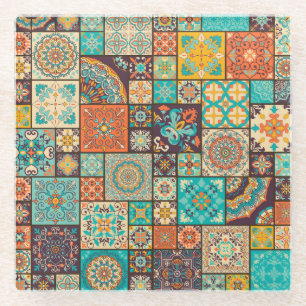 Posavasos De Vidrio Patrón islámico sin foco, de tejas árabes.