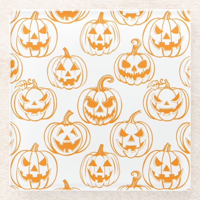 Posavasos De Vidrio Patrón Jack-o-lanterns.Naranja (Anverso)