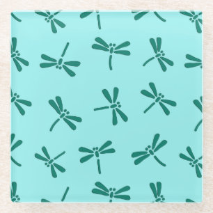 Posavasos De Vidrio Patrón japonés de libélula, turquesa y Aqua