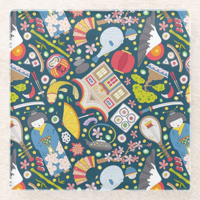 Posavasos De Vidrio Patrón japonés sin soldadura (Anverso)