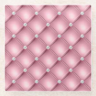 Posavasos De Vidrio Patrón Luxoso de Diamante Rosado Claro Acolchado