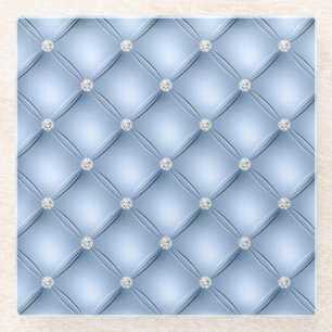 Posavasos De Vidrio Patrón Luxoso de Diamantes Azules Claros Acolchado