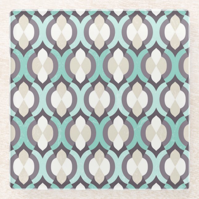 Posavasos De Vidrio Patrón marroquí turquesa (Anverso)