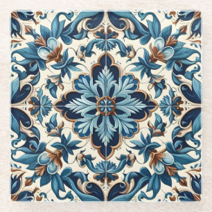 Posavasos De Vidrio Patrón mediterráneo Azulejo Porcelana Blue Tile