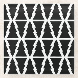 Posavasos De Vidrio Patrón minimalista de árbol de Navidad blanco y ne