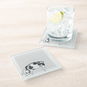 Posavasos De Vidrio Patrón minimalista de arte lineal de cerdo Cottage