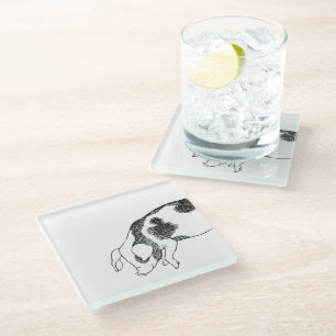 Posavasos De Vidrio Patrón minimalista de arte lineal de cerdo Cottage