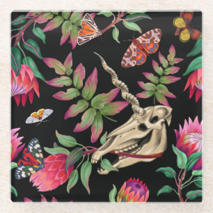 Posavasos De Vidrio Patrón Oscuro de Unicornio del Bosque Mágico.