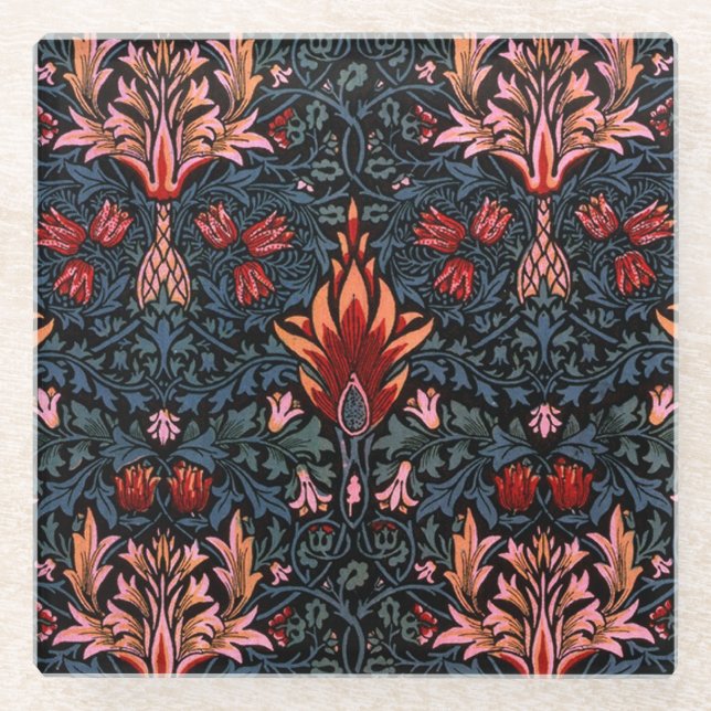 Posavasos De Vidrio Patrón oscuro de William Morris Snakeshead (Anverso)