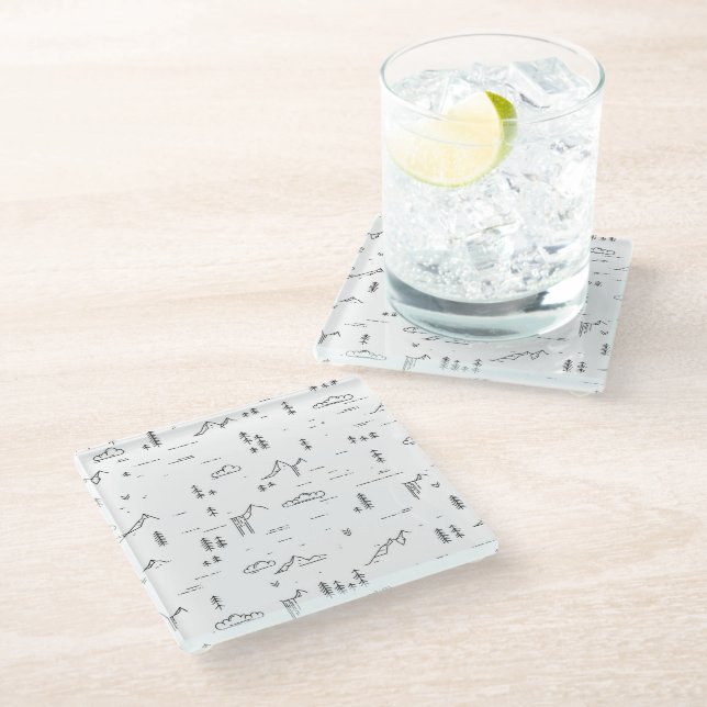 Posavasos De Vidrio Patrón paisajístico de líneas de bosque geométrico (Angular)