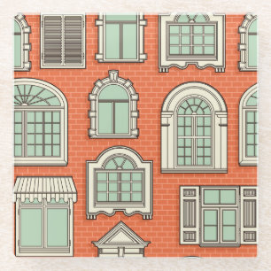 Posavasos De Vidrio Patrón panorámico de ventana de época