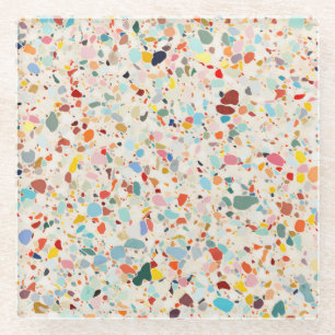 Posavasos De Vidrio Patrón Pastel Terrazzo moderno y colorido