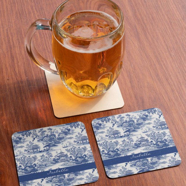 Posavasos De Vidrio Patrón personalizado de chinoiserie Pagoda Azul Bl (Subido por el creador)