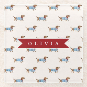 Posavasos De Vidrio Patrón Personalizado de Perrito Dachshund Lindo y 