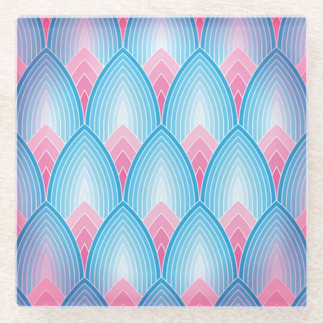 Posavasos De Vidrio Patrón Petal Verde azulado Y Rosa (Anverso)