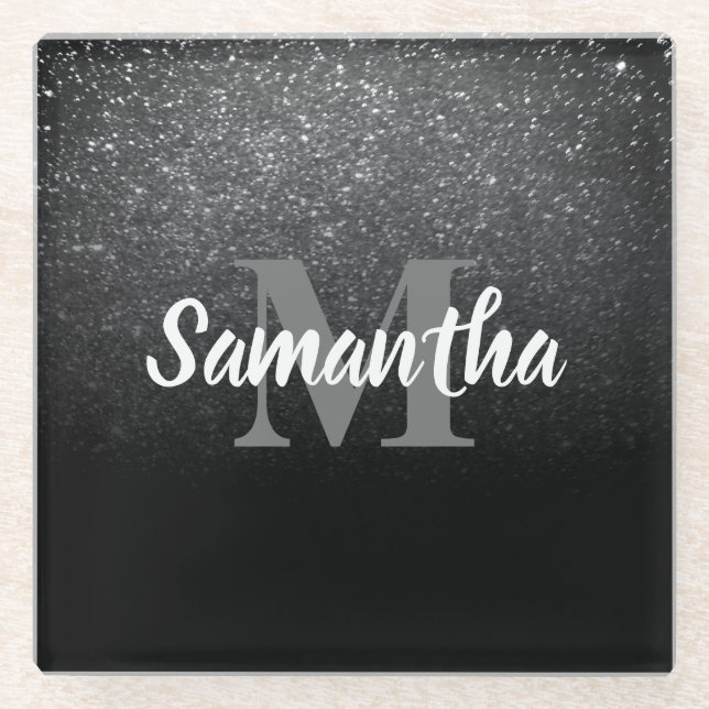 Posavasos De Vidrio Patrón Purpurina negro (Anverso)