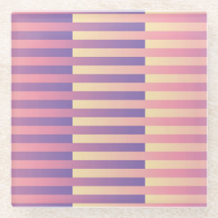Posavasos De Vidrio Patrón rayado amarillo morado rosado