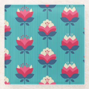 Posavasos De Vidrio Patrón retro floral sin costuras.