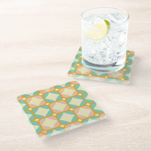 Posavasos De Vidrio Patrón retro sin fisuras con cuadrados redondeados