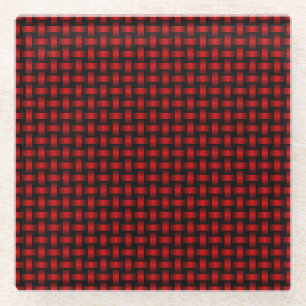 Posavasos De Vidrio Patrón rojo de tejido negro