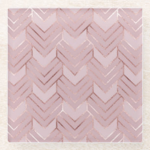 Posavasos De Vidrio Patrón Rosa Purpurina de los corazones dorados.