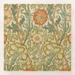 Posavasos De Vidrio Patrón Rosa y Rosa Vintage de William Morris